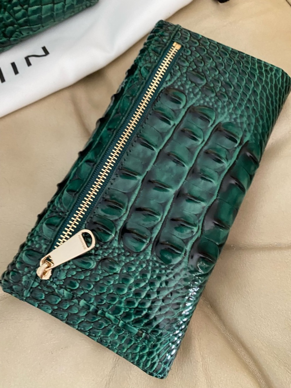 Brahmin Finley Bag Wallet Set Emerald Green Melbourne Leather Charm Tassel - Picture 13 of 15